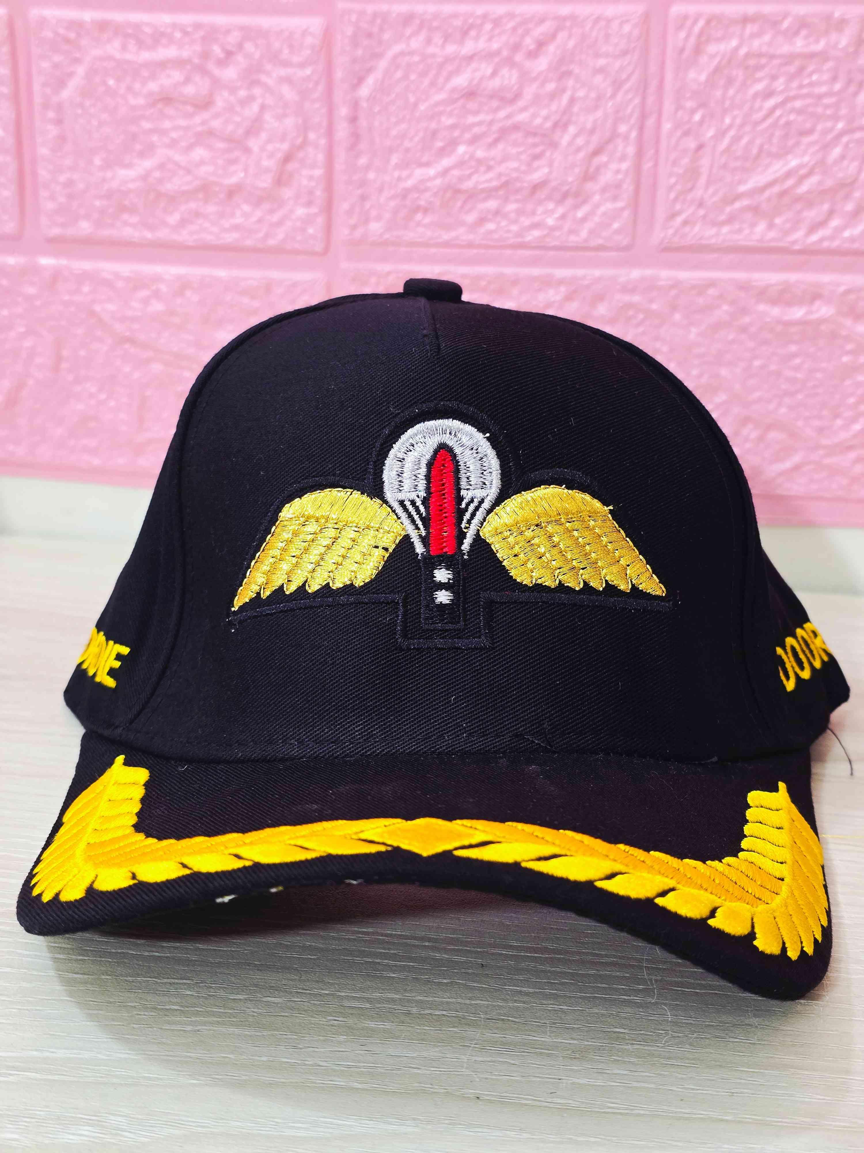 Special Force Paratrooper Army Cap – Black & Gold Military Embroidered Hat